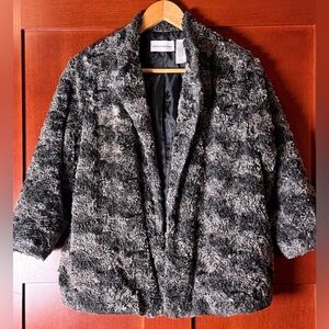 Alfred Dunner Black & Gray Faux Fur Open-Front Teddy Jacket Size 8